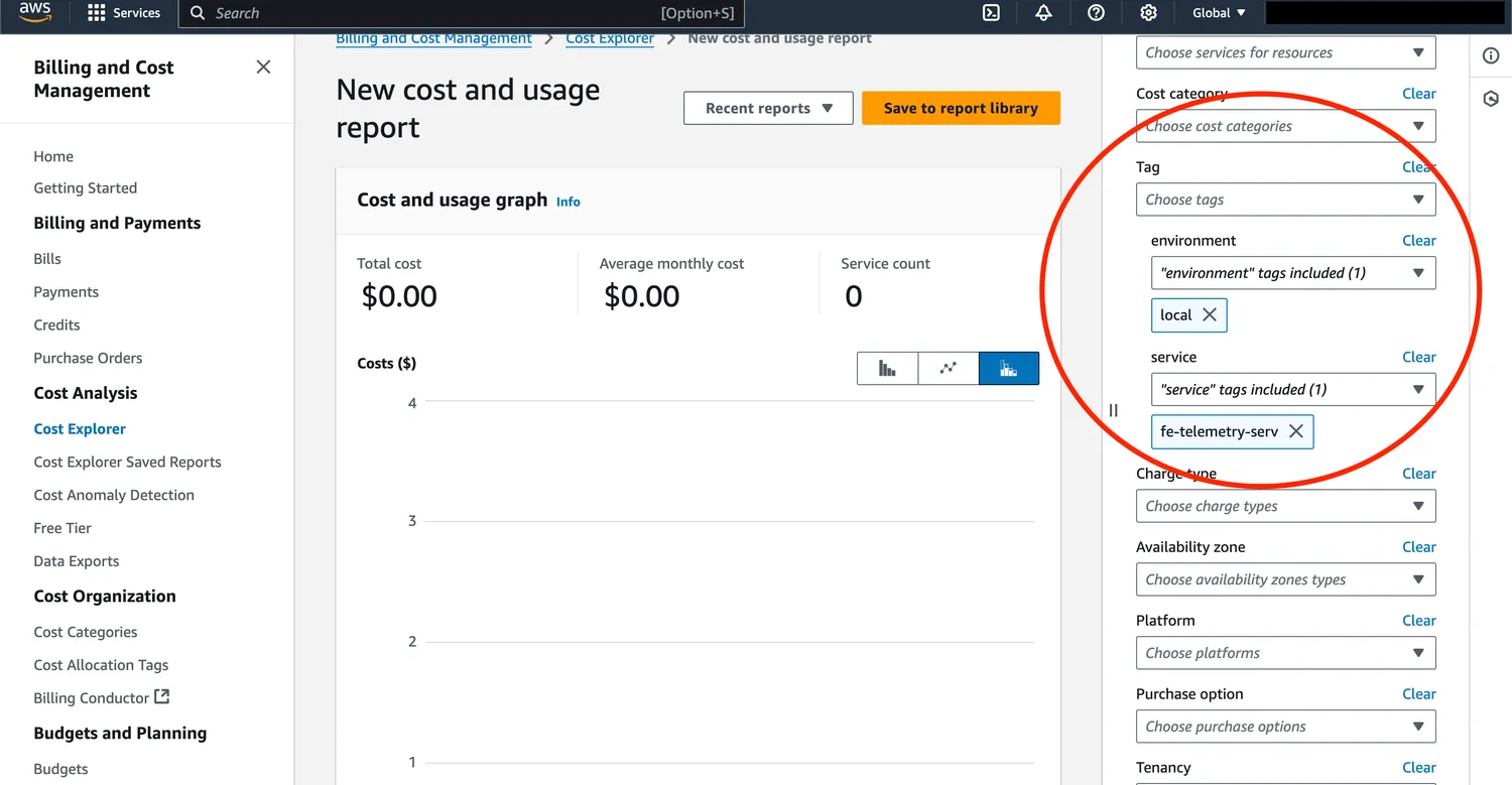 Filtering by tags in Cost Explorer